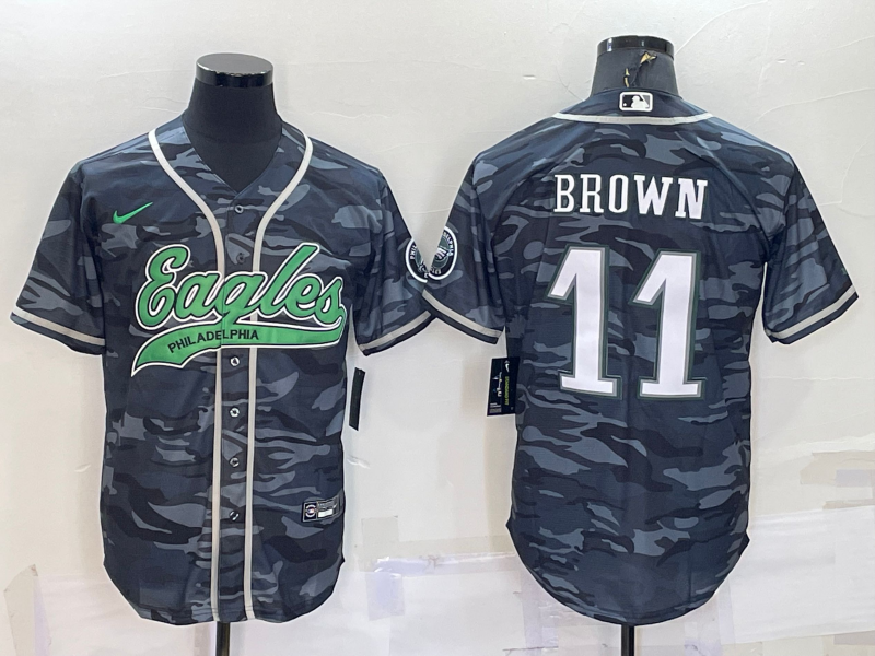 Men's Philadelphia Eagles A.J. Brown #11 Grey Camouflage Jersey Joint Edition